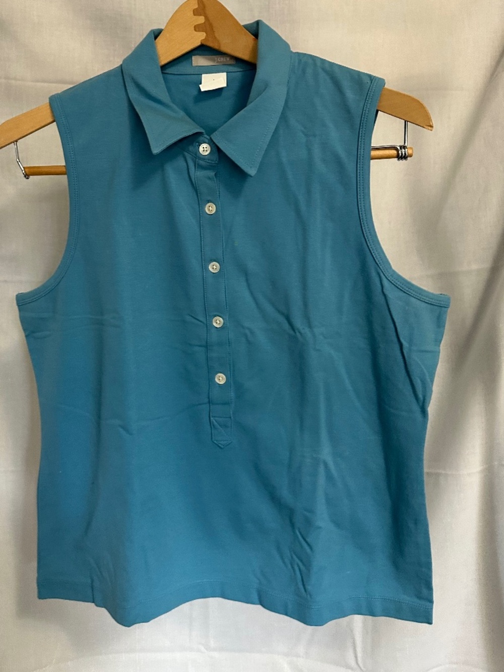 J.Crew Sleeveless Polo Top Blue | Stretch Cotton Collared Blouse Size L